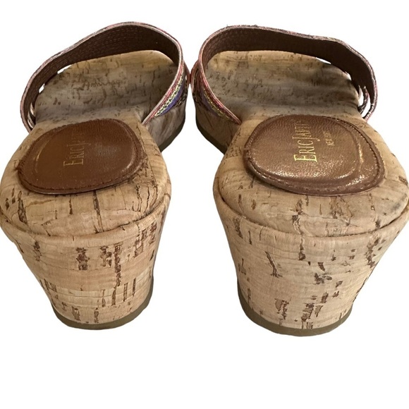 Eric Javitz Sandals Size 7 Cork Wedge Slip On Mulit-Colored Boho Shoes - Picture 7 of 9